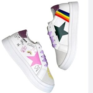 NWOT Lola + The Boys Colorful Star Sneakers with Rainbow Detail-Size 3